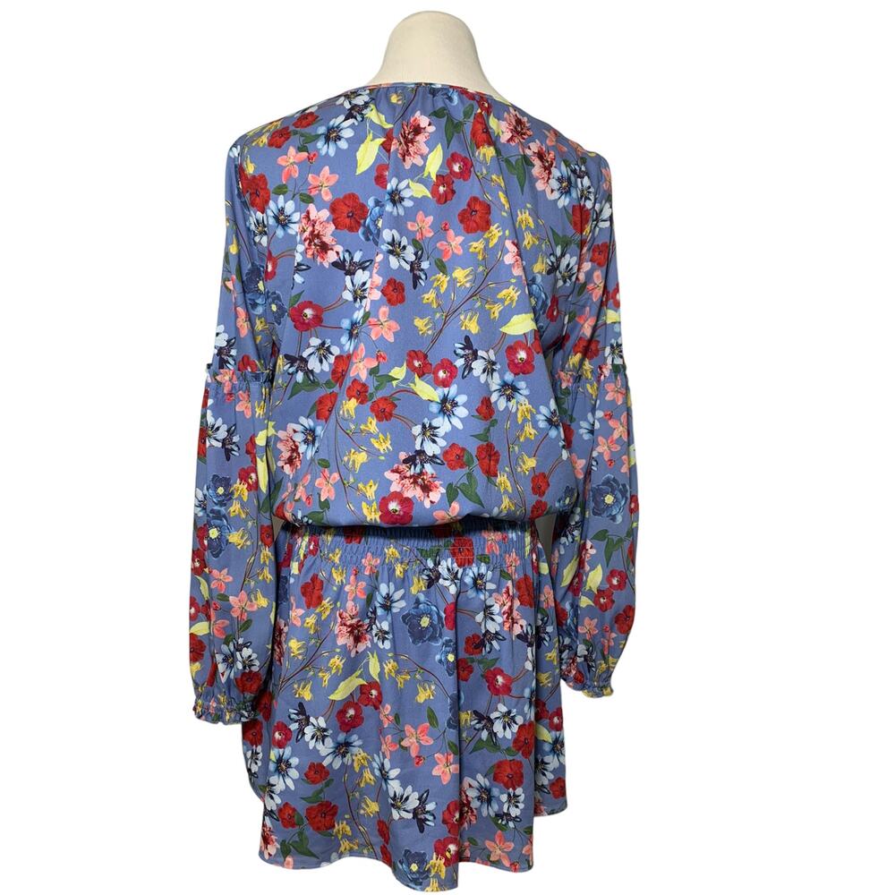 Parker Floral Smocked Waist Key Hole Ruffle Long Sleeve Dress Periwinkle Medium - Picture 4 of 14
